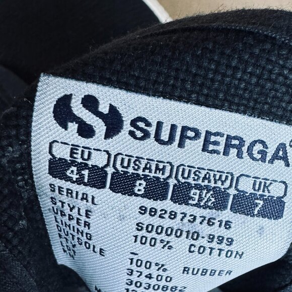 Superga Size 9 1/2  Sneakers Classic Black Unisex Cotton Canvas Lace Up Iconic - Picture 15 of 15